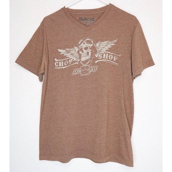 Chevrolet Chop Shop Skull T-Shirt Brown Great Hybrid Tees Men's Medium Classic - Picture 1 of 8